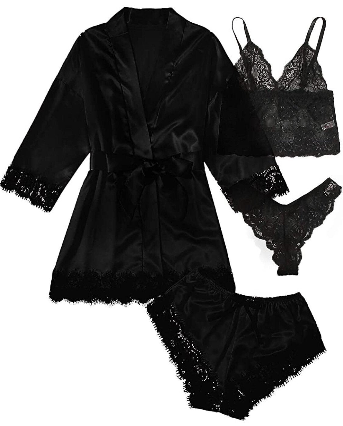 🔥Valentine's Day 4 sets of lace satin sling pajamas set🌹