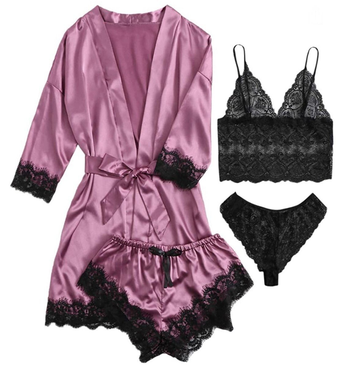 🔥Valentine's Day 4 sets of lace satin sling pajamas set🌹